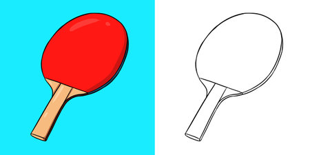 red table tennis paddle with blue background. Perfect for art, postcards, cards, wall decor, t-shirts, cards, prints, picture books, coloring books, wallpapers, prints, cards, etc.の写真素材