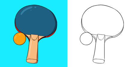 Orange ball with blue table tennis paddle. Perfect for art, postcards, cards, wall decor, t-shirts, cards, prints, picture books, coloring books, wallpapers, prints, cards, etc.の写真素材