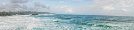 Panoramic Images of Frog Beach looks beautiful with waves from the Indian Ocean.の写真素材
