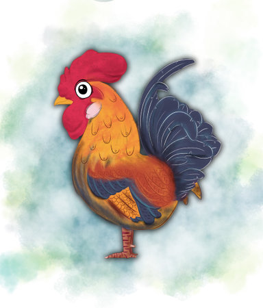 Rooster illustration. Perfect for art, postcards, cards, wall decor, t-shirts, cards, prints, picture books, coloring books, wallpapers, prints, cards, etc.の写真素材
