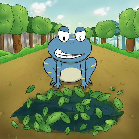 Frog cartoon illustration. Perfect for art, postcards, cards, wall decor, t-shirts, cards, prints, picture books, coloring books, wallpapers, prints, cards, etc.の写真素材
