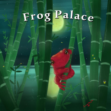 Illustration of a frog in the middle of a bamboo forest. Perfect for art, postcards, cards, wall decor, t-shirts, cards, prints, picture books, coloring books, wallpapers, prints,の写真素材