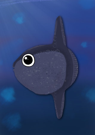 Ocean Sun Fish illustration. Perfect for art, postcards, cards, wall decor, t-shirts, cards, prints, picture books, coloring books, wallpapers, prints, cards, etc.の写真素材