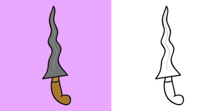 Keris, Indonesian asymmetrical dagger illustration. Perfect for art, postcards, cards, wall decor, t-shirts, cards, prints, picture books, coloring books, wallpapers, prints, cardsの写真素材