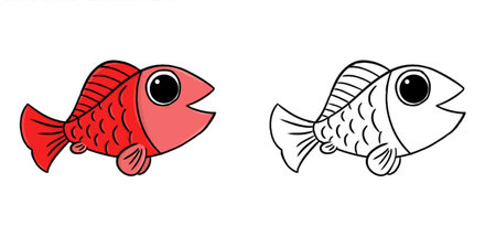 Cartoon fish illustration. Perfect for art, postcards, cards, wall decor, t-shirts, cards, prints, picture books, coloring books, wallpapers, prints, cards, etc.の写真素材