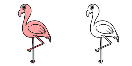 Flamingo cartoon illustration. Perfect for art, postcards, cards, wall decor, t-shirts, cards, prints, picture books, coloring books, wallpapers, prints, cards, etc.の写真素材