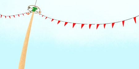 Greasy pole illustration. Perfect for art, postcards, cards, wall decor, t-shirts, cards, prints, picture books, coloring books, wallpapers, prints, cards, etc.の写真素材