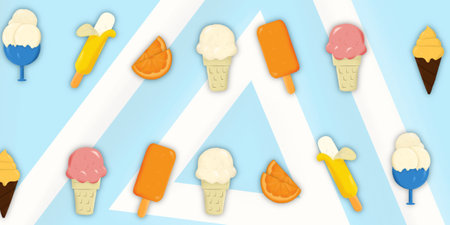 Ice cream background. Perfect for art, postcards, cards, wall decor, t-shirts, cards, prints, picture books, coloring books, wallpapers, prints, cards, etc.の写真素材