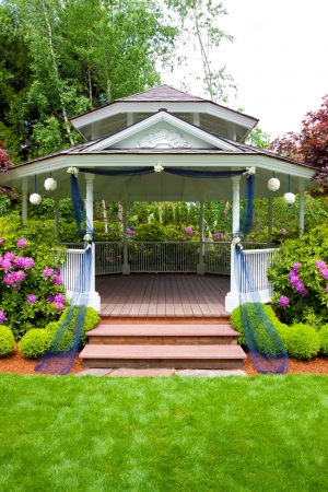 Wedding gazebo and stairs at an outdoor venue in Oregon の写真素材
