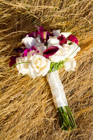 A bride's wedding bouquet looking beautiful at her wedding ceremony and reception.の写真素材