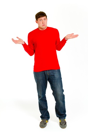 An attractive man is photographed against a white background in the studio for this portrait.の写真素材