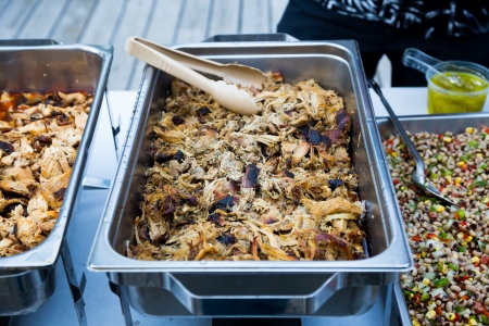 Tasty food is ready to be served and eaten at this amazing wedding banquet buffet.