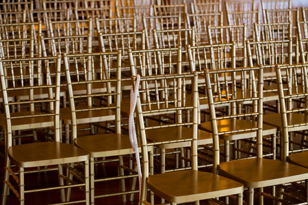 Abstract of rows of chairs and seating for a wedding ceremony.の写真素材