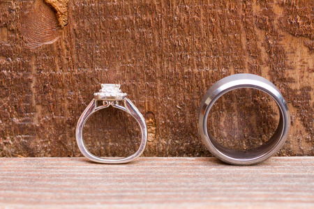 Macro photography of wedding rings just before the ceremony for the bride and groom.の写真素材