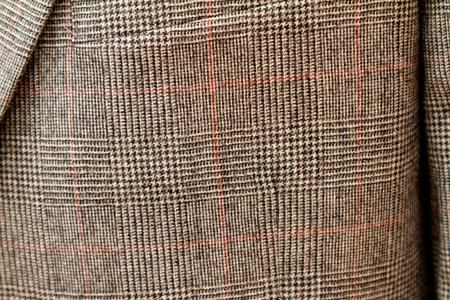 Wedding day suit worn by the groom is plaid tweed fabric.の写真素材