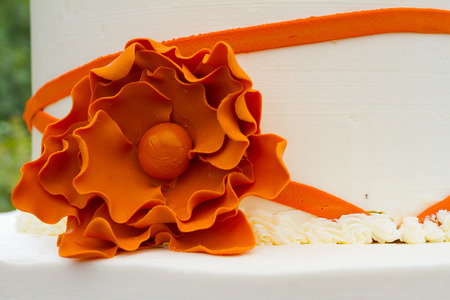 Wedding cake at a reception just after the ceremony.の写真素材