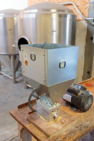 EUGENE, OR - NOVEMBER 4, 2015: Grain milling measuring device at the startup craft brewery Mancave Brewing.のeditorial素材