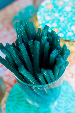 Wedding reception candy bar with licorice.の写真素材