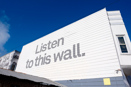 SAN FRANCISCO, CA - DECEMBER 10, 2015: Abstract art project in San Francisco has the words listen to...