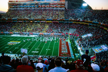 TEMPE, AZ - JANUARY 2, 2004: Kansas State Wildcats vs Ohio State Buckeyes college football teams face each other in the 2004 Tostitos Fiesta Bowl at Sun Devil Stadium.のeditorial素材