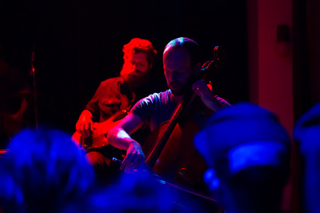EUGENE, OR - JANUARY 9, 2015: Independent postrock band This Patch of Sky performs a concert at the famed Wow Hall in Eugene, Oregon.のeditorial素材