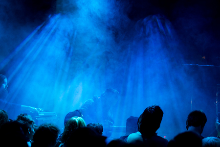 EUGENE, OR - JANUARY 9, 2015: Independent postrock band This Patch of Sky performs a concert at the famed Wow Hall in Eugene, Oregon.のeditorial素材