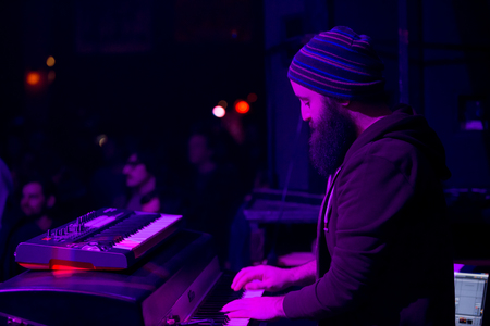 EUGENE, OR - JANUARY 9, 2015: Independent postrock band This Patch of Sky performs a concert at the famed Wow Hall in Eugene, Oregon.のeditorial素材