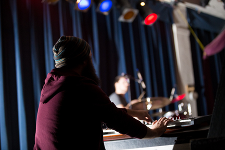 EUGENE, OR - JANUARY 9, 2015: Independent postrock band This Patch of Sky performs a concert at the famed Wow Hall in Eugene, Oregon.のeditorial素材