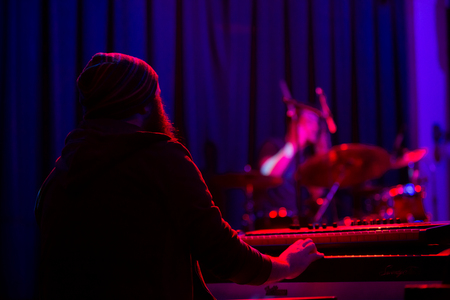 EUGENE, OR - JANUARY 9, 2015: Independent postrock band This Patch of Sky performs a concert at the famed Wow Hall in Eugene, Oregon.のeditorial素材