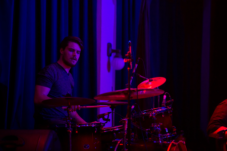 EUGENE, OR - JANUARY 9, 2015: Independent postrock band This Patch of Sky performs a concert at the famed Wow Hall in Eugene, Oregon.のeditorial素材