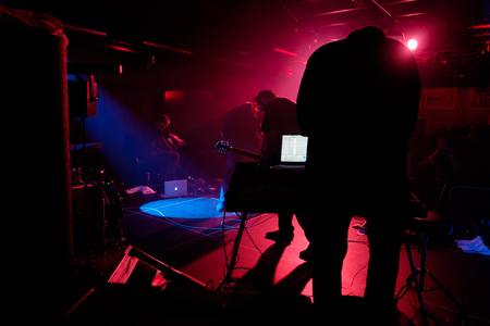 EUGENE, OR - MARCH 26, 2016: Post-rock instrumental band This Patch of Sky performs at the HiFi Music Hall in Eugene, Oregin, USA. The band's talented musicianship and lack of vocals have set them apart, gaining international popularity.のeditorial素材