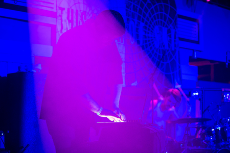 EUGENE, OR - MARCH 26, 2016: Post-rock instrumental band This Patch of Sky performs at the HiFi Music Hall in Eugene, Oregin, USA. The band's talented musicianship and lack of vocals have set them apart, gaining international popularity.のeditorial素材