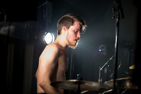 EUGENE, OR - MARCH 26, 2016: Post-rock instrumental band This Patch of Sky performs at the HiFi Music Hall in Eugene, Oregin, USA. The band's talented musicianship and lack of vocals have set them apart, gaining international popularity.のeditorial素材