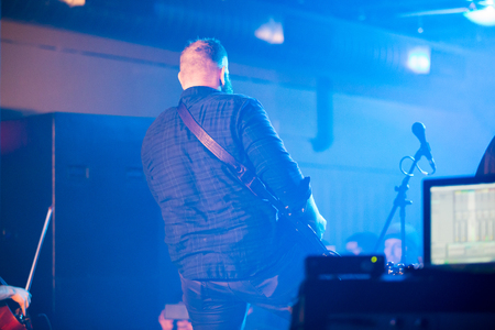 EUGENE, OR - MARCH 26, 2016: Post-rock instrumental band This Patch of Sky performs at the HiFi Music Hall in Eugene, Oregin, USA. The band's talented musicianship and lack of vocals have set them apart, gaining international popularity.のeditorial素材