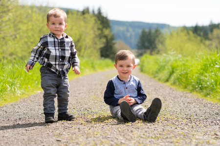 Brothers Playing Outdoorsの写真素材