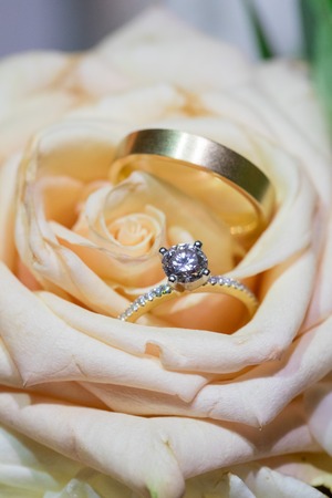 Wedding Rings on Flowersの写真素材