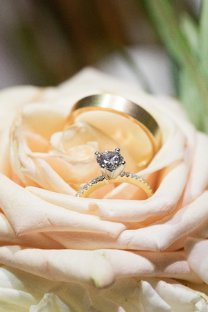 Wedding Rings on Flowersの写真素材