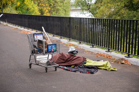 Homeless Person Sleeping on the Streets in Eugene Oregonのeditorial素材