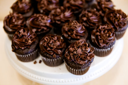 Vegan Chocolate Cupcakes at Wedding Receptionの写真素材