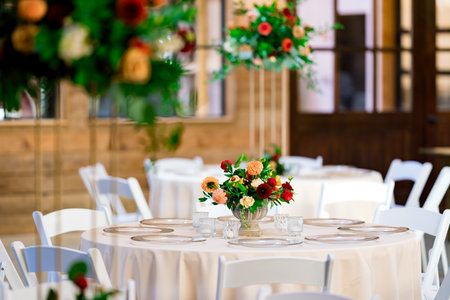 Table Setting Flowers at Wedding Receptionの写真素材