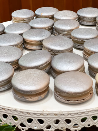 Silver French Macarons at Wedding Receptionの写真素材
