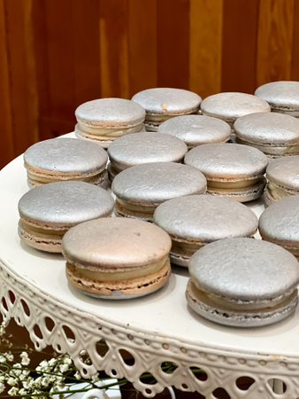 Silver French Macarons at Wedding Receptionの写真素材
