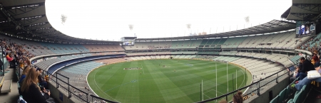 A panorama of the mighty Melbourne Cricket Ground during a pre-game AFL match. Round 1....