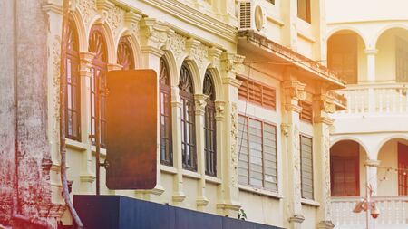 The rounded mock up of vintage shop sign with blank space, classic style outdoor sign to add company logo.のイラスト素材