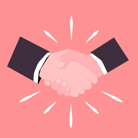 Vector illustration of handshake businessman agreement. Handshake Friendship Partnership. Shaking hands symbol for success deal, happy partnership and greeting shake concepts.Flat style.のイラスト素材