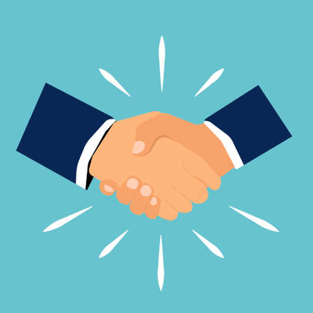 Vector illustration of handshake businessman agreement. Handshake Friendship Partnership. Shaking hands symbol for success deal, happy partnership and greeting shake concepts.Flat style.のイラスト素材