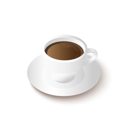 White cup of fresh coffee with steam smoke isolated on white background with copy space.Decorative design for banner,poster advertisement, flyers and card collection.Vector illustration.Flat Style.のイラスト素材
