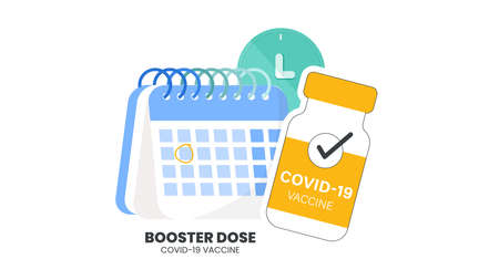 Illustrator vector of Vaccine bottle, syringe injection and calendar. Third booster shots vaccine after primer dose. Booster injection to increase immunity or COVID-19  vaccine booster dose concept.のイラスト素材