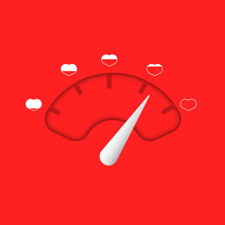 Love indicator with red hearts on red background. Valentine's day greetings card design element.

Love thermometer, passion scales, romance measurement gauge for love meter concept. Vector illustrationのイラスト素材