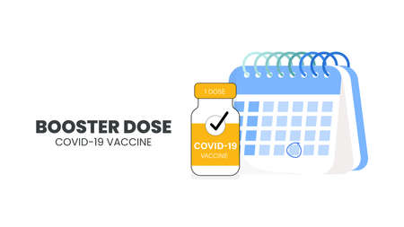 Booster injection to increase immunity or COVID-19 vaccine booster dose concept. Third booster shots vaccine after primer dose. Illustrator vector of Vaccine bottle, calendar and 1st, 2nd and 3rd textのイラスト素材